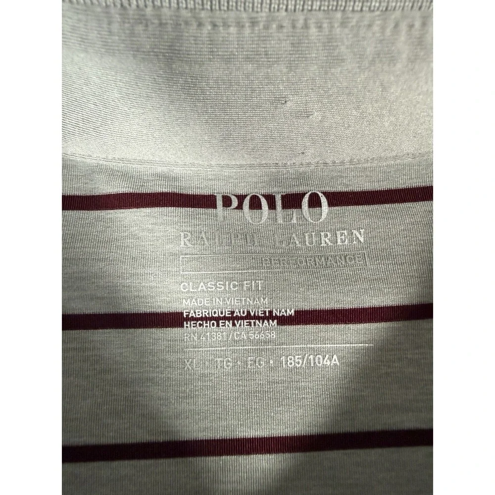 Polo Ralph Lauren Shirt Men's XL Grey Burgundy Striped Performance Polo